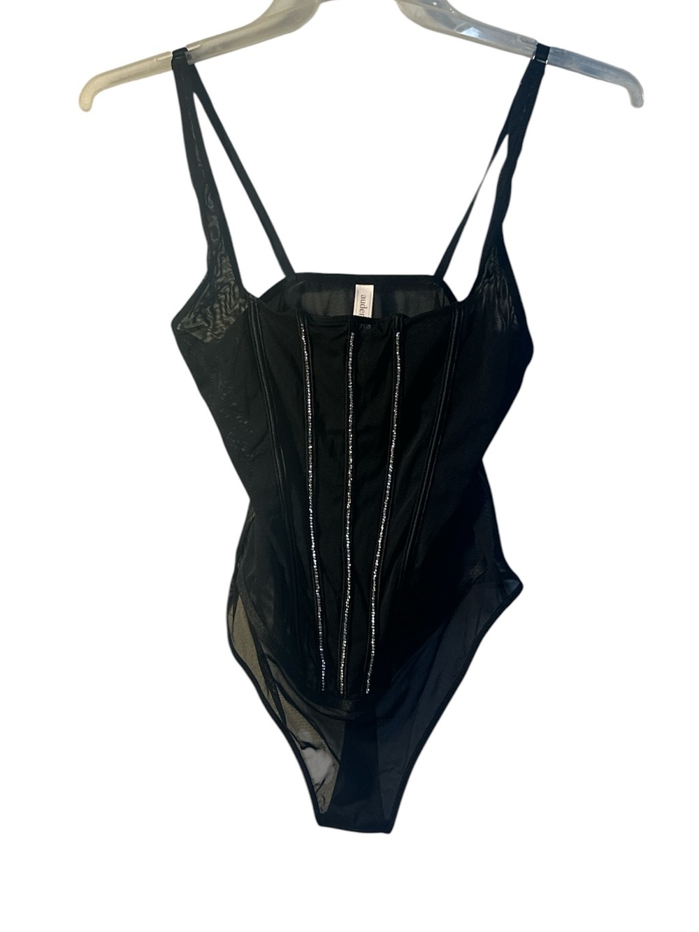 NWT, Auden Rhinestone Sheer Corset-Style Lingerie Bodysuit